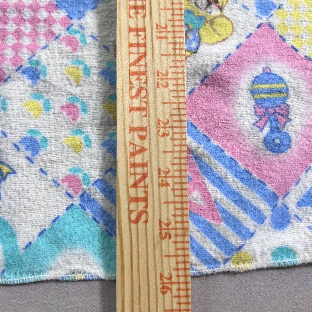 Vintage Riegel Baby Blanket Cotton Flannel Teddy Bear Pastel Patchwork 27x26